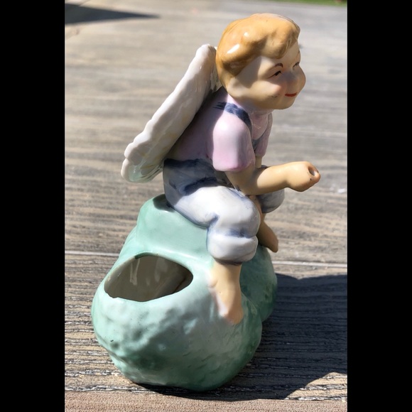 porcelain cactus planter young boy sitting on rock - Picture 5 of 14